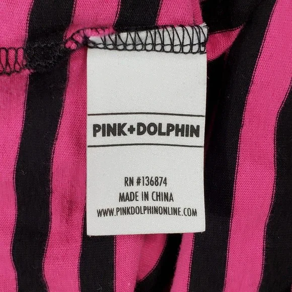Pink Dolphin Men Medium Striped Long Sleeve Knit Shirt Pink Black Y2K Streetwear - Picture 7 of 8